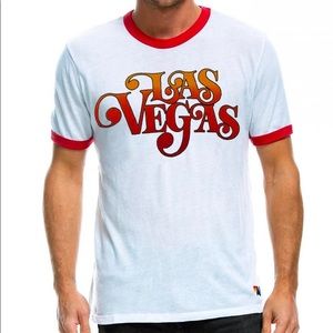 Aviator Nation Mens Tees | Las Vegas Script Ringer Tee White